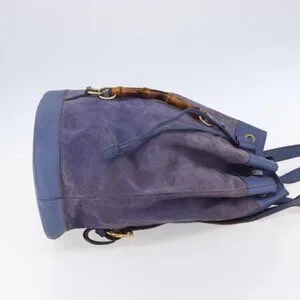 Gucci | Bags | Gucci Bamboo Backpack Suede Leather Blue Gold  display picture 3